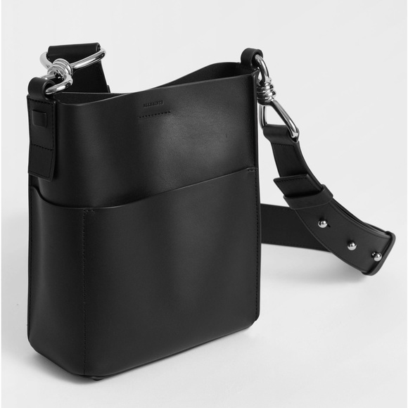 All Saints Black Captain Leather North South Crossbody Bag - Picture 1 of 9